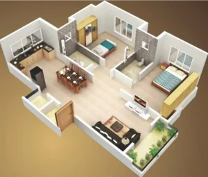 denah rumah type 45 2 kamar tidur