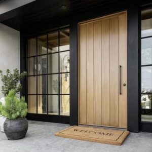 kombinasi cat kusen hitam dan pintu kayu